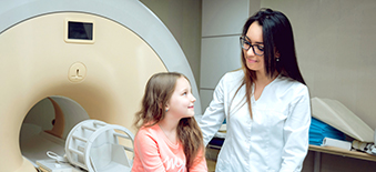 Young girl preparing for an MRI.