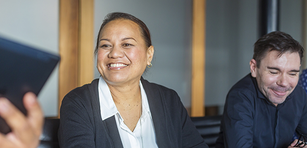 Woman participating in group meeting