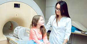 Young girl preparing for an MRI.