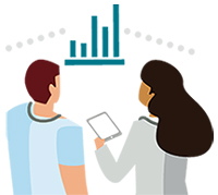 Illustration of two people looking at data